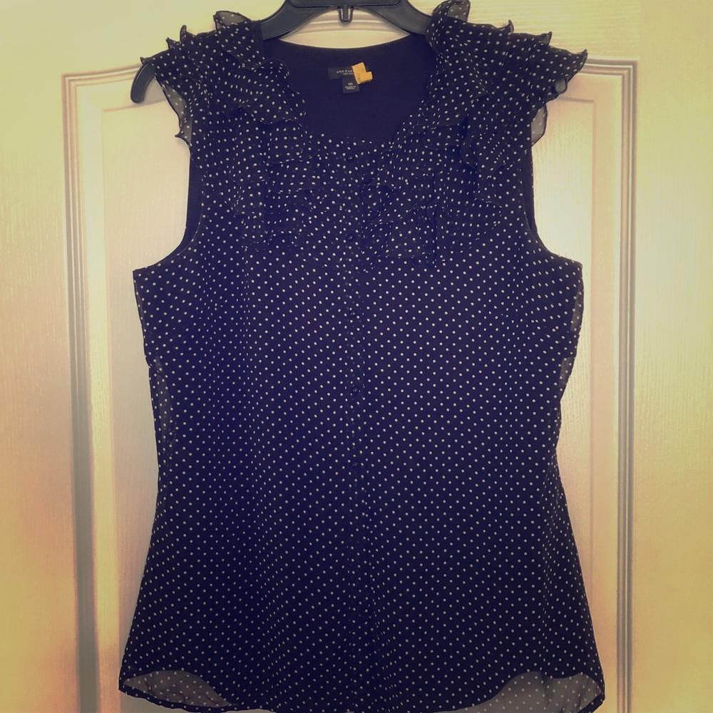 Ann Taylor Black & White Polka Dot Shirt 10